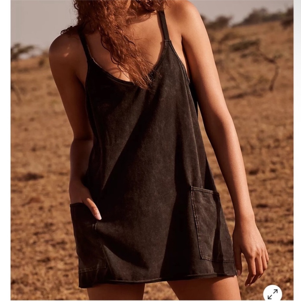 NWOT Free People Hot Shot Mini Dress With Pockets In Washed Black